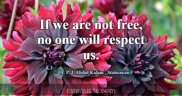 If we are not free, no one will respect us.... -A. P. J. Abdul Kalam