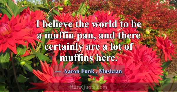 I believe the world to be a muffin pan, and there ... -Aaron Funk