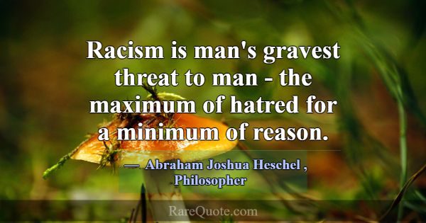 Racism is man's gravest threat to man - the maximu... -Abraham Joshua Heschel