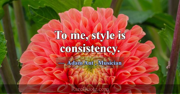 To me, style is consistency.... -Adam Ant