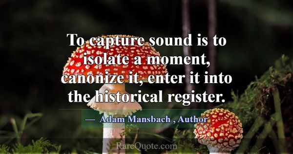 To capture sound is to isolate a moment, canonize ... -Adam Mansbach