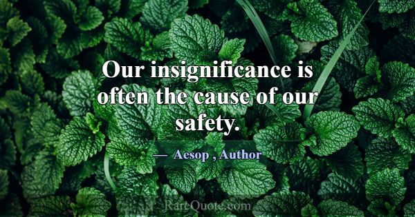 Our insignificance is often the cause of our safet... -Aesop