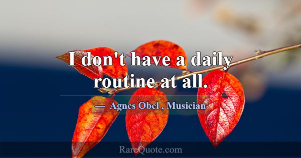 I don't have a daily routine at all.... -Agnes Obel