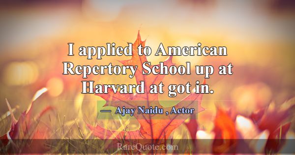 I applied to American Repertory School up at Harva... -Ajay Naidu