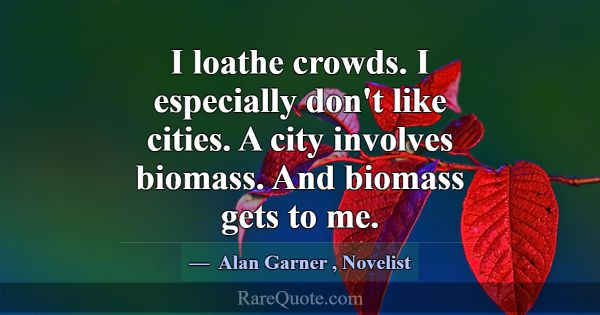 I loathe crowds. I especially don't like cities. A... -Alan Garner