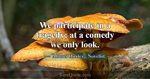 We participate in a tragedy; at a comedy we only l... -Aldous Huxley