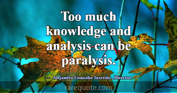 Too much knowledge and analysis can be paralysis.... -Alejandro Gonzalez Inarritu