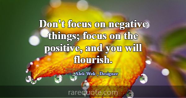 Don't focus on negative things; focus on the posit... -Alek Wek