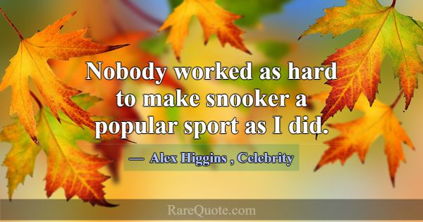 Nobody worked as hard to make snooker a popular sp... -Alex Higgins