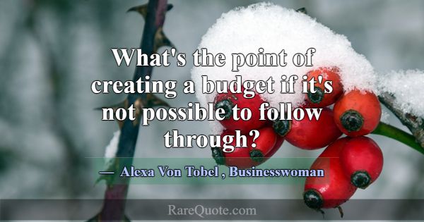 What's the point of creating a budget if it's not ... -Alexa Von Tobel