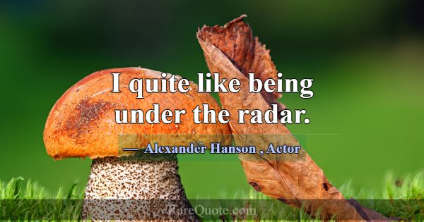 I quite like being under the radar.... -Alexander Hanson