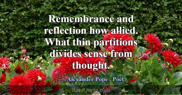 Remembrance and reflection how allied. What thin p... -Alexander Pope