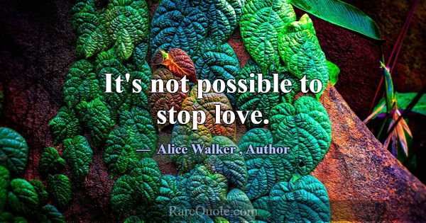 It's not possible to stop love.... -Alice Walker