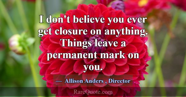 I don't believe you ever get closure on anything. ... -Allison Anders