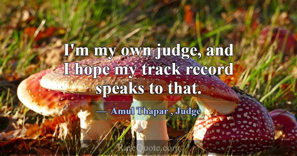 I'm my own judge, and I hope my track record speak... -Amul Thapar