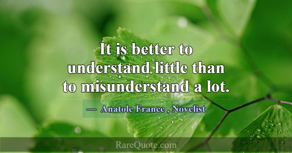 It is better to understand little than to misunder... -Anatole France