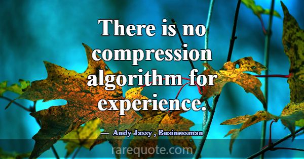 There is no compression algorithm for experience.... -Andy Jassy