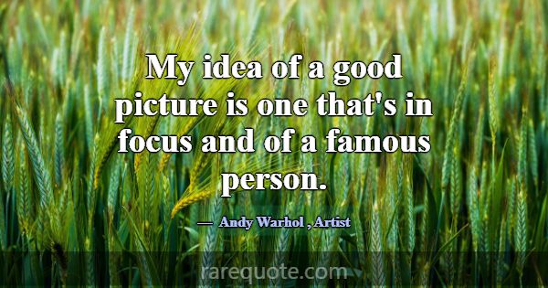 My idea of a good picture is one that's in focus a... -Andy Warhol