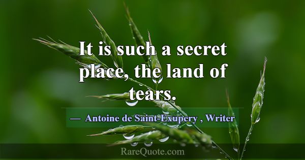 It is such a secret place, the land of tears.... -Antoine de Saint-Exupery