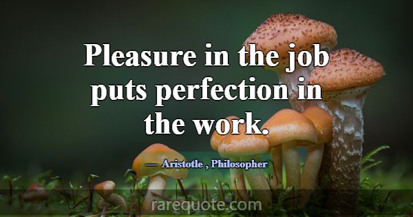 Pleasure in the job puts perfection in the work.... -Aristotle