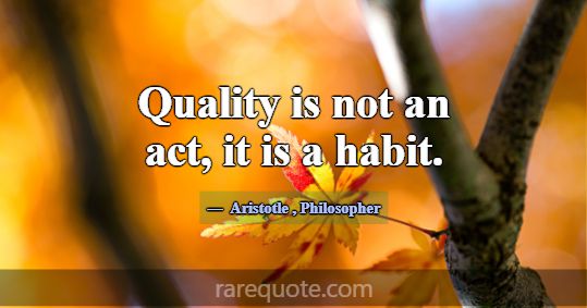 Quality is not an act, it is a habit.... -Aristotle