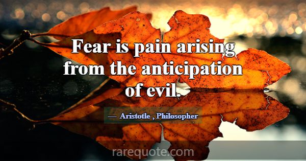 Fear is pain arising from the anticipation of evil... -Aristotle