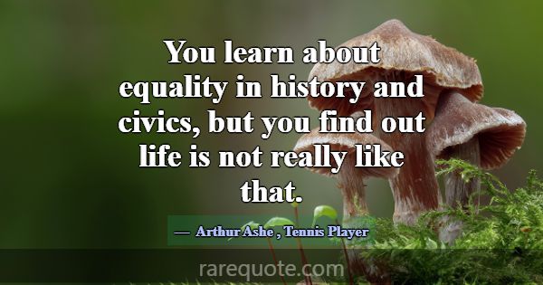 You learn about equality in history and civics, bu... -Arthur Ashe