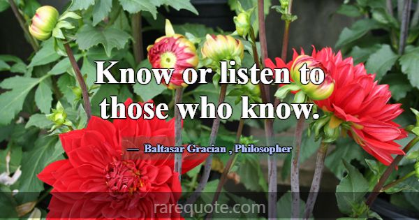 Know or listen to those who know.... -Baltasar Gracian