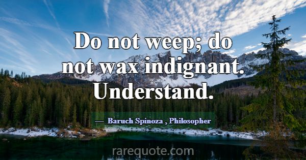 Do not weep; do not wax indignant. Understand.... -Baruch Spinoza