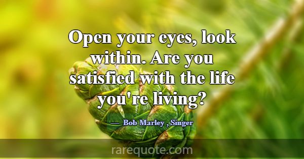 Open your eyes, look within. Are you satisfied wit... -Bob Marley