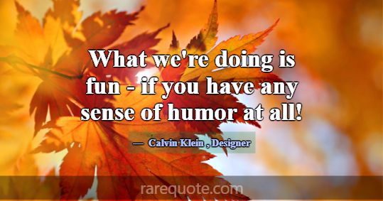 What we're doing is fun - if you have any sense of... -Calvin Klein