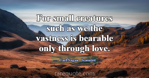 For small creatures such as we the vastness is bea... -Carl Sagan