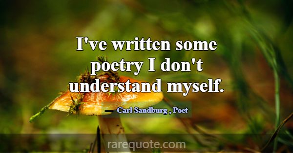 I've written some poetry I don't understand myself... -Carl Sandburg