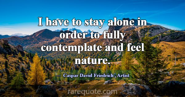 I have to stay alone in order to fully contemplate... -Caspar David Friedrich