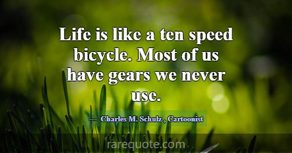 Life is like a ten speed bicycle. Most of us have ... -Charles M. Schulz