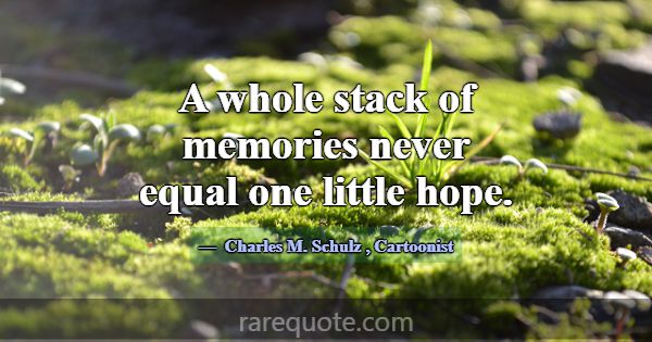 A whole stack of memories never equal one little h... -Charles M. Schulz