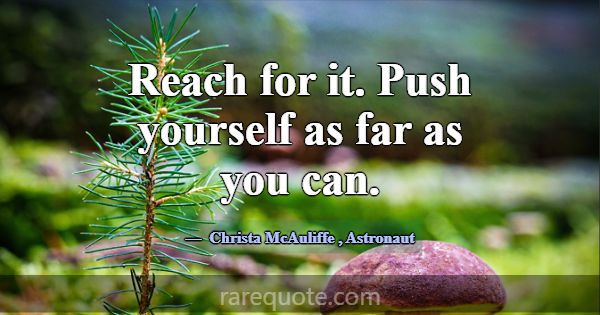 Reach for it. Push yourself as far as you can.... -Christa McAuliffe