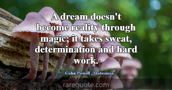 A dream doesn't become reality through magic; it t... -Colin Powell