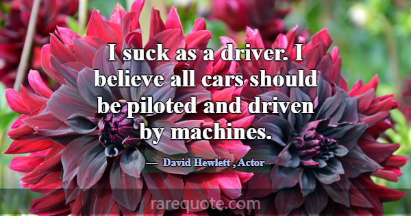 I suck as a driver. I believe all cars should be p... -David Hewlett