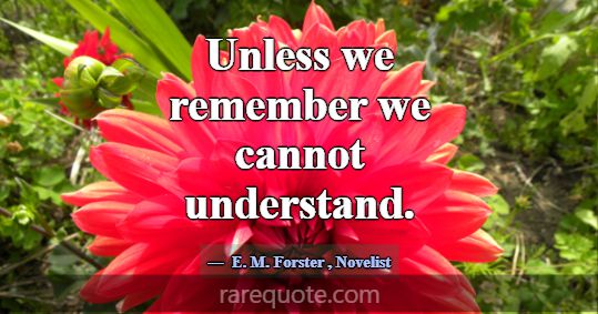 Unless we remember we cannot understand.... -E. M. Forster