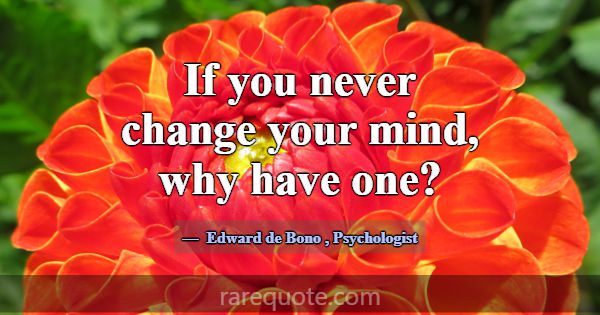 If you never change your mind, why have one?... -Edward de Bono