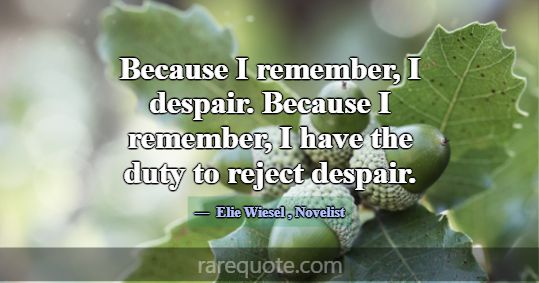 Because I remember, I despair. Because I remember,... -Elie Wiesel