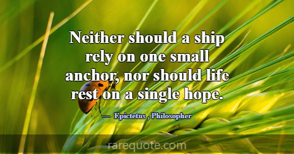 Neither should a ship rely on one small anchor, no... -Epictetus