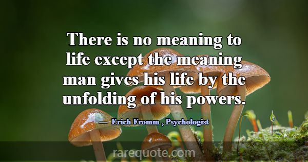 There is no meaning to life except the meaning man... -Erich Fromm