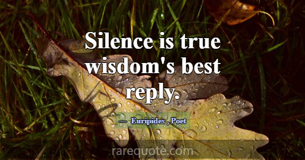 Silence is true wisdom's best reply.... -Euripides