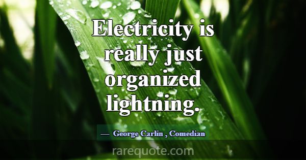 Electricity is really just organized lightning.... -George Carlin