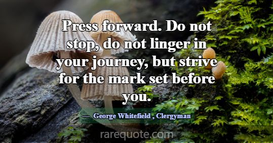 Press forward. Do not stop, do not linger in your ... -George Whitefield