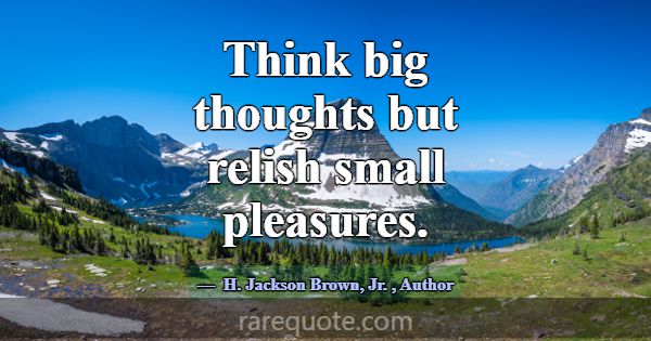 Think big thoughts but relish small pleasures.... -H. Jackson Brown, Jr.