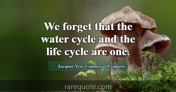 We forget that the water cycle and the life cycle ... -Jacques Yves Cousteau