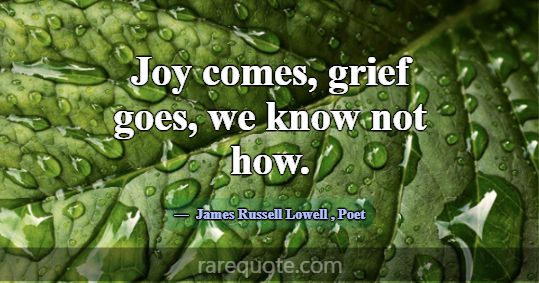 Joy comes, grief goes, we know not how.... -James Russell Lowell